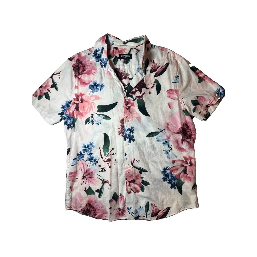 Express Short Sleeve Button Down Shirt Floral Print  Size Large Slim